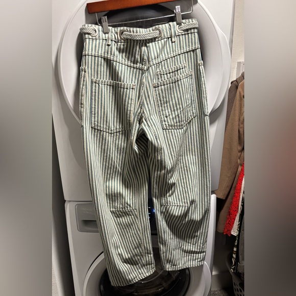 🌿 Free People Moxie Railroad Low-Slung Jeans Green Striped Patchwork Pants - Picture 3 of 4